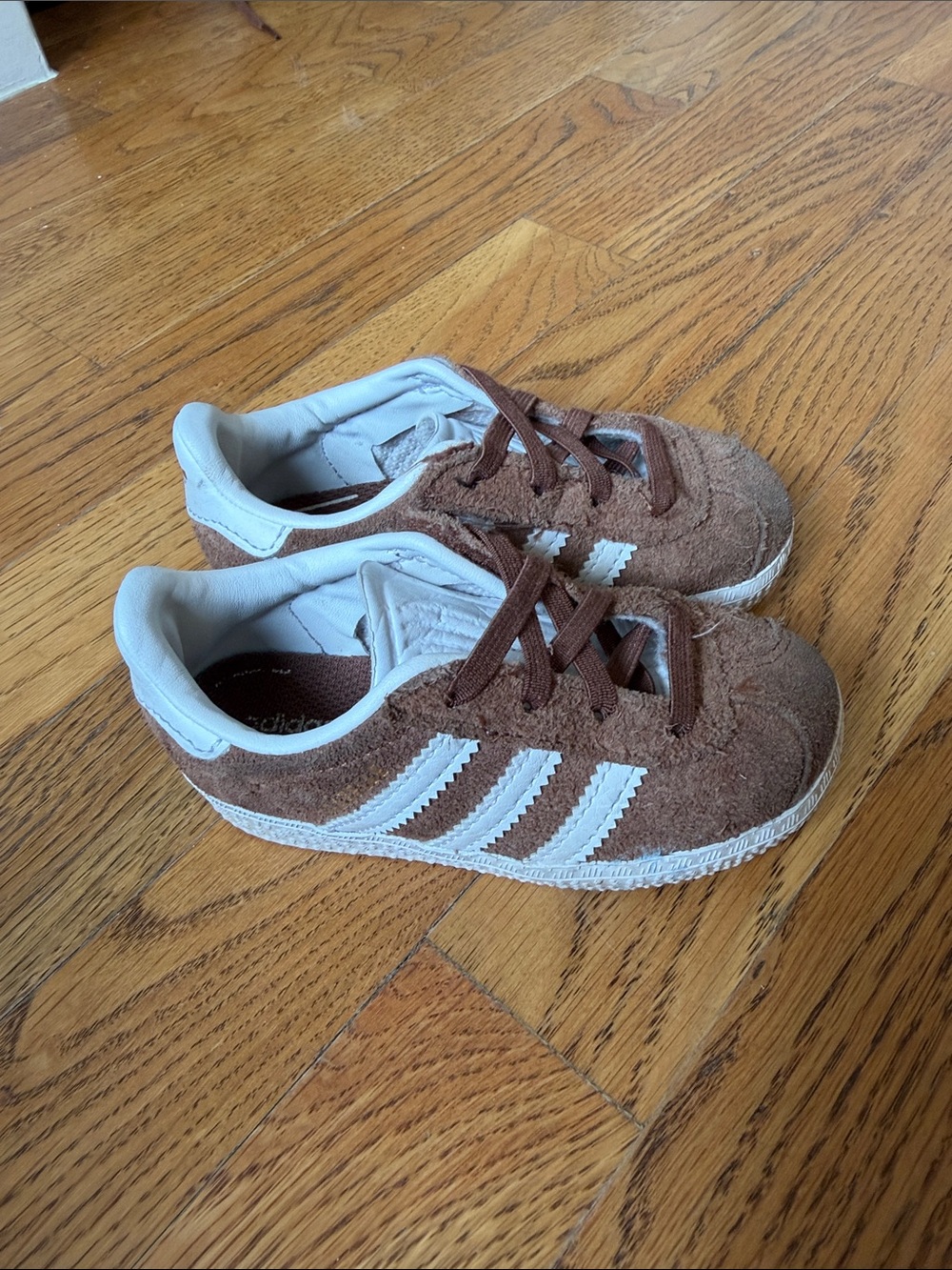 adidas Kids Brown Suede Sneakers with White Stripes